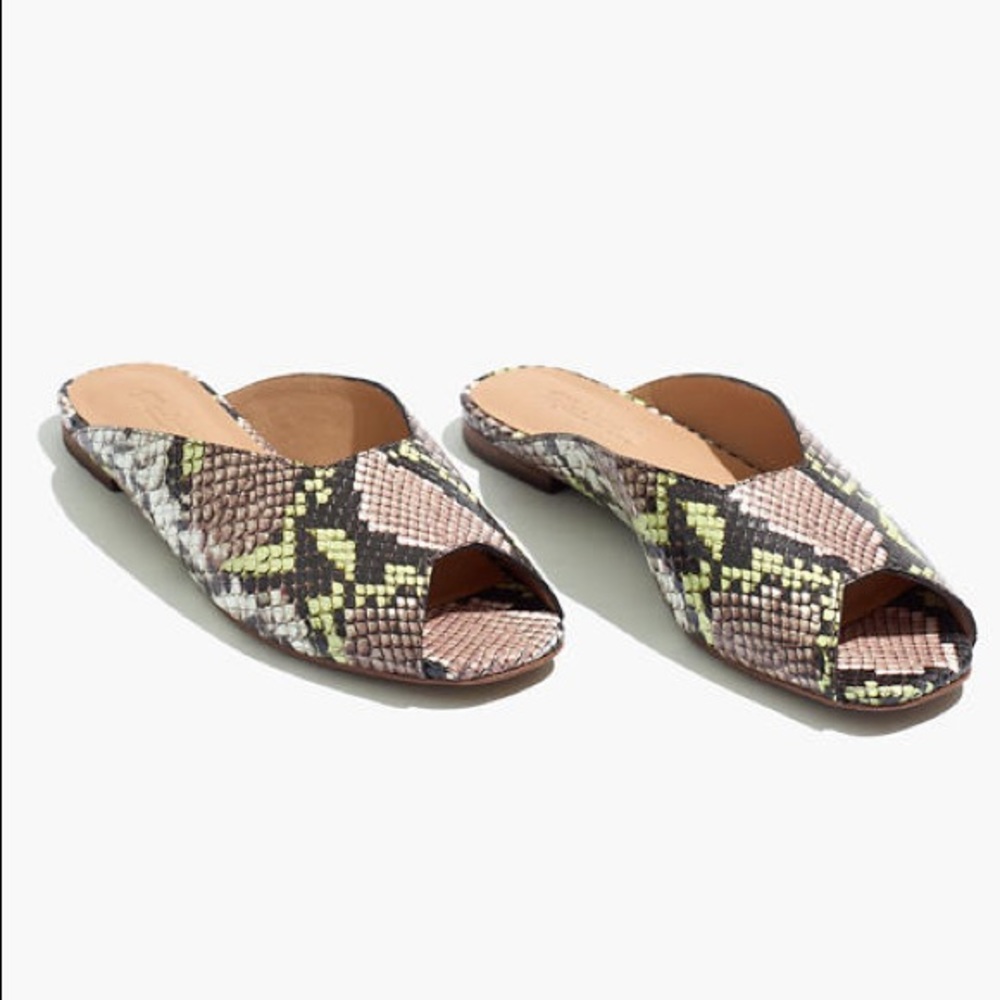 Madewell Peep-Toe Mule Snake Embossed Leather 91/2